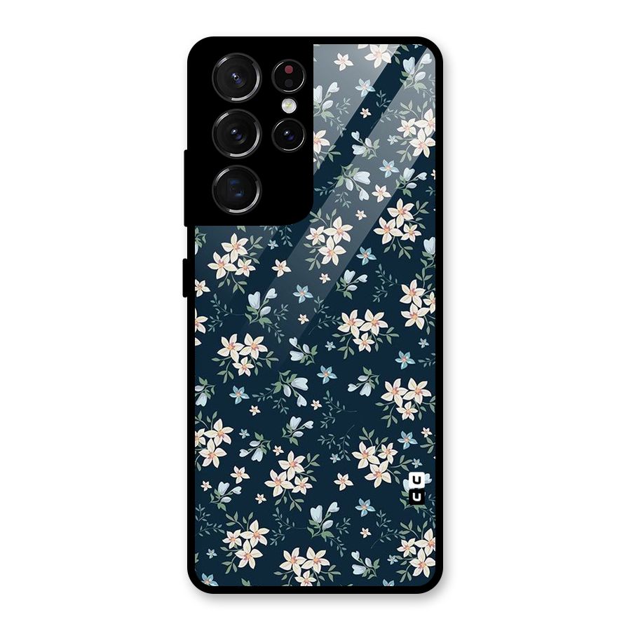 Floral Blue Bloom Glass Back Case for Galaxy S21 Ultra 5G