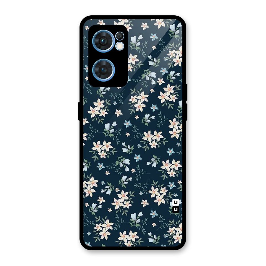 Floral Blue Bloom Glass Back Case for Oppo Reno7 5G