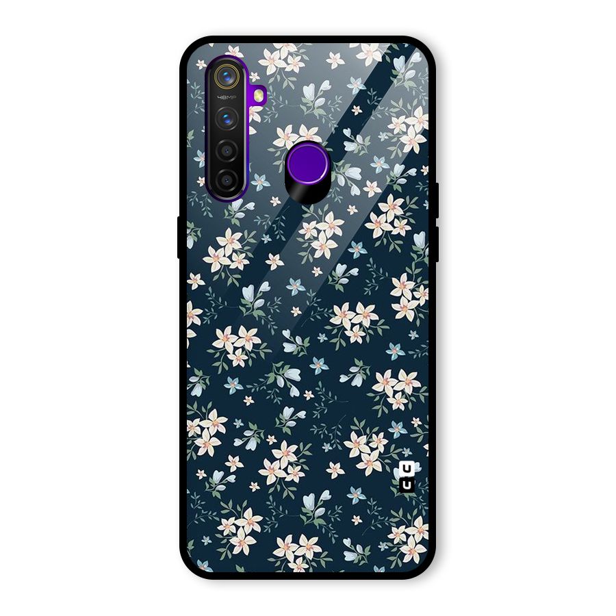 Floral Blue Bloom Glass Back Case for Realme 5 Pro
