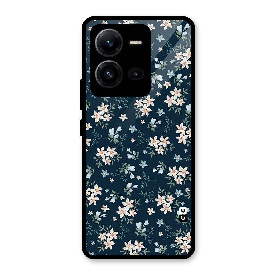 Floral Blue Bloom Glass Back Case for Vivo V25