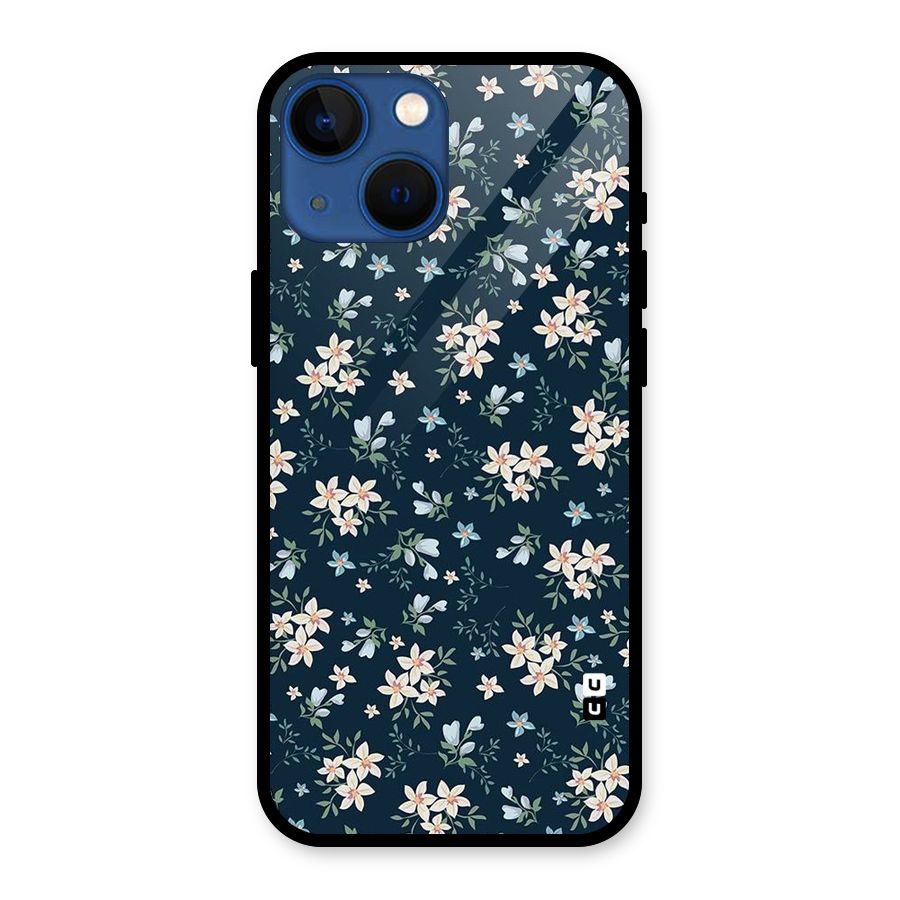 Floral Blue Bloom Glass Back Case for iPhone 13 Mini