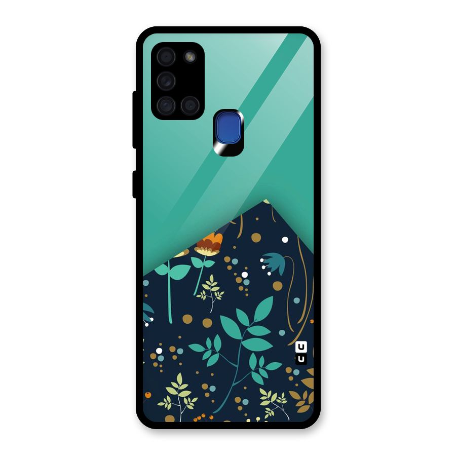 Floral Corner Glass Back Case for Galaxy A21s