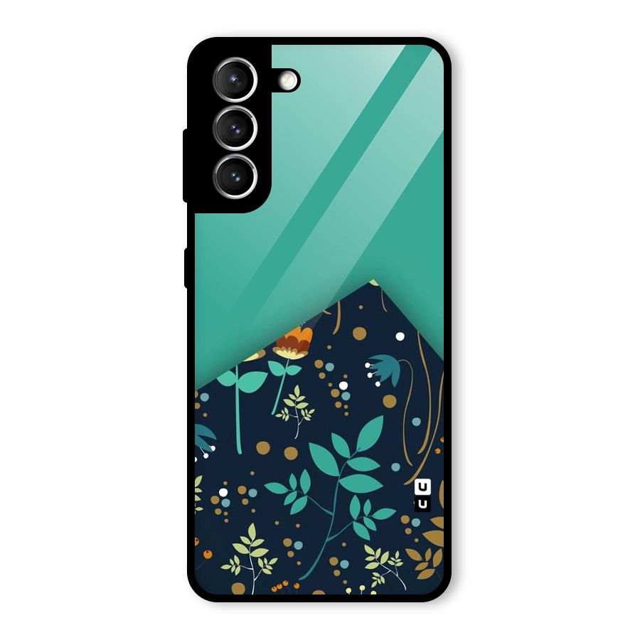 Floral Corner Glass Back Case for Galaxy S21 5G