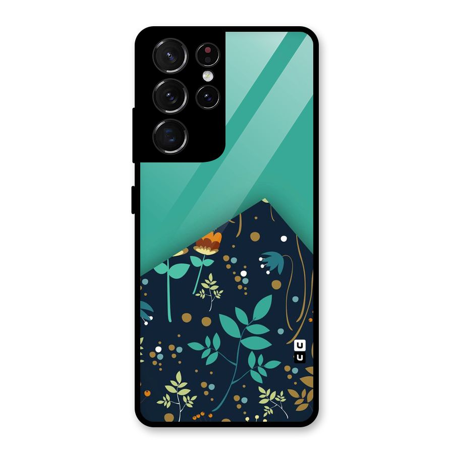 Floral Corner Glass Back Case for Galaxy S21 Ultra 5G