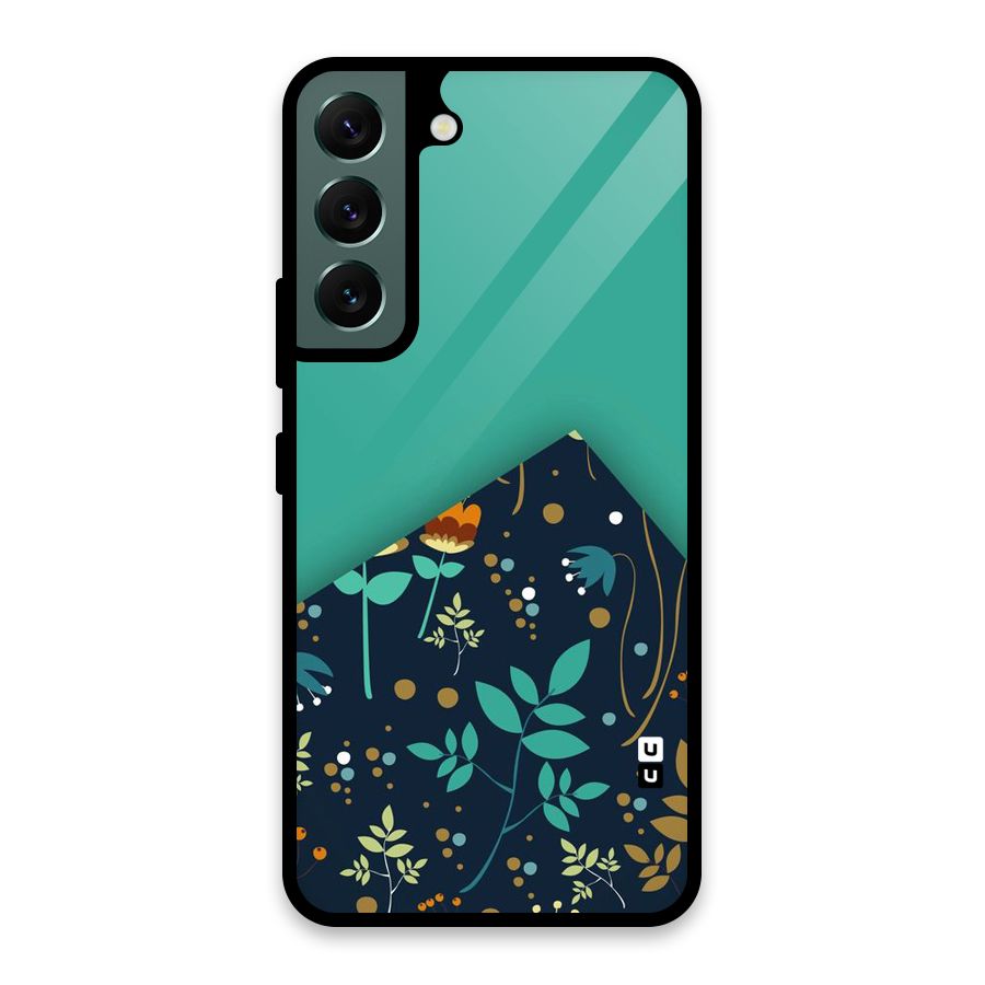 Floral Corner Glass Back Case for Galaxy S22 5G