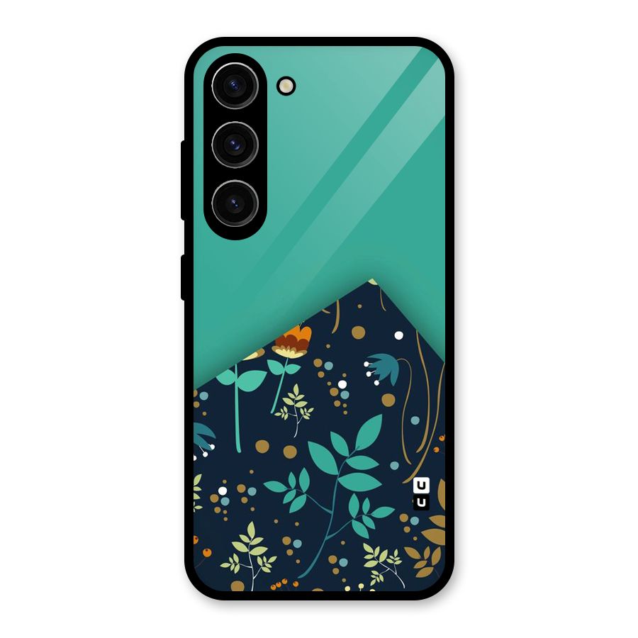 Floral Corner Glass Back Case for Galaxy S23