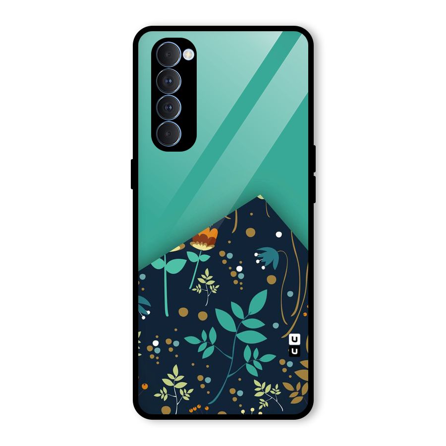 Floral Corner Glass Back Case for Oppo Reno4 Pro