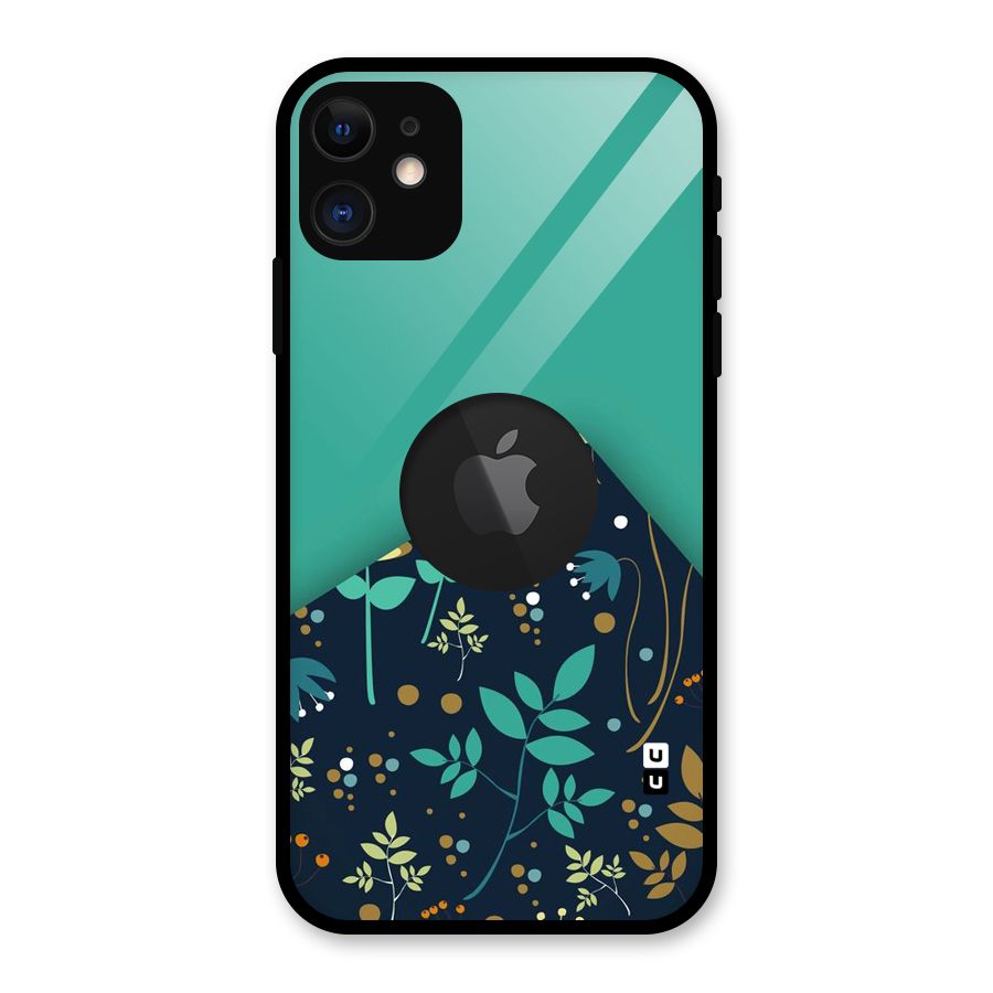 Floral Corner Glass Back Case for iPhone 11 Logo Cut
