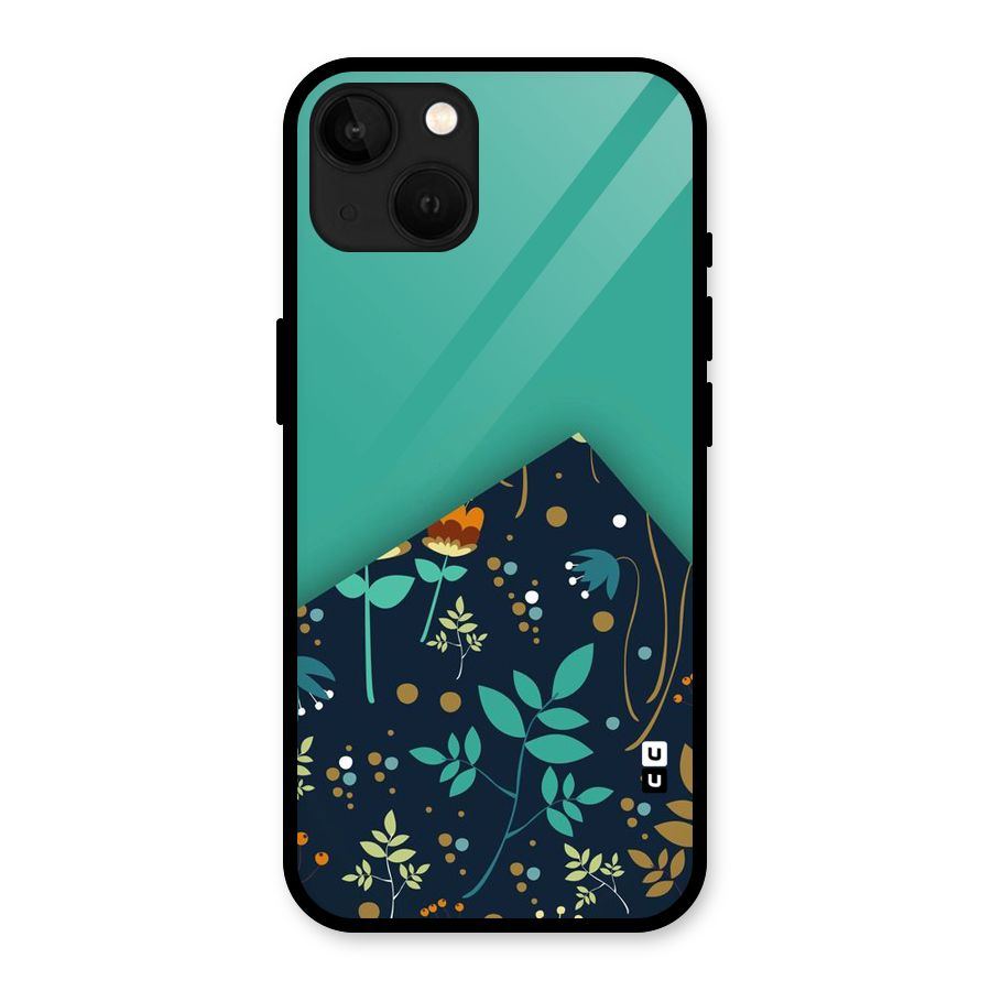 Floral Corner Glass Back Case for iPhone 13