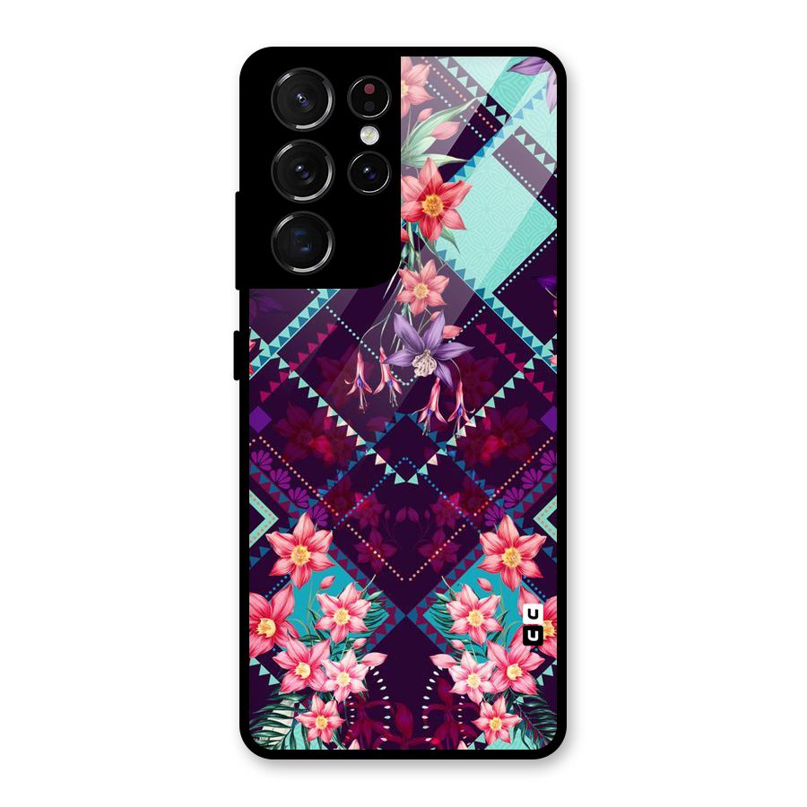 Floral Diamonds Glass Back Case for Galaxy S21 Ultra 5G