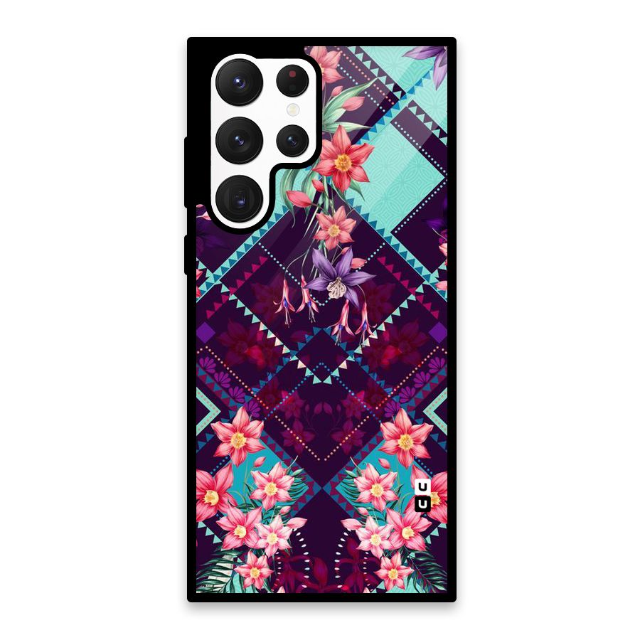 Floral Diamonds Glass Back Case for Galaxy S22 Ultra 5G