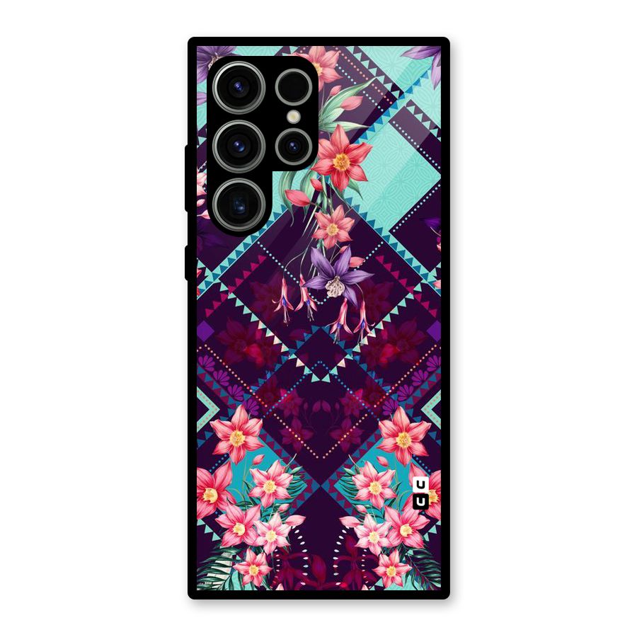 Floral Diamonds Glass Back Case for Galaxy S23 Ultra