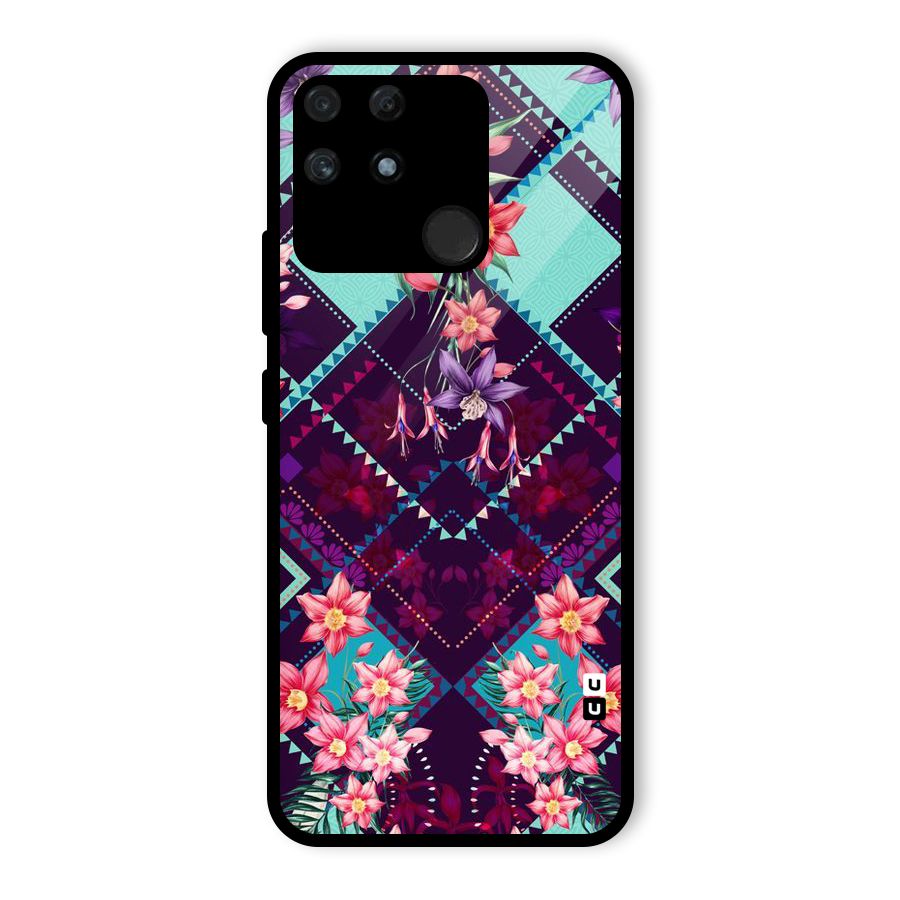 Floral Diamonds Glass Back Case for Realme Narzo 50A