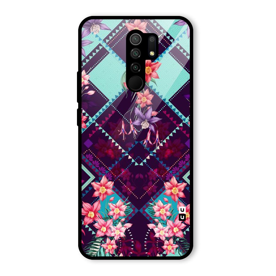 Floral Diamonds Glass Back Case for Redmi 9 Prime