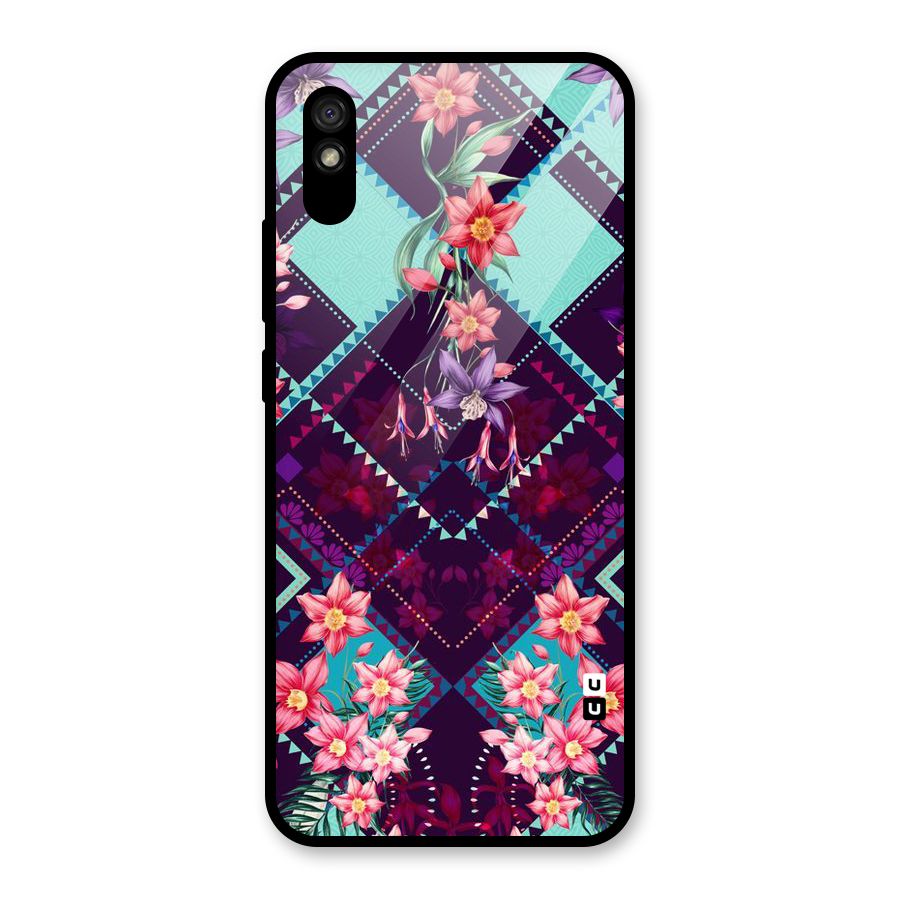 Floral Diamonds Glass Back Case for Redmi 9i