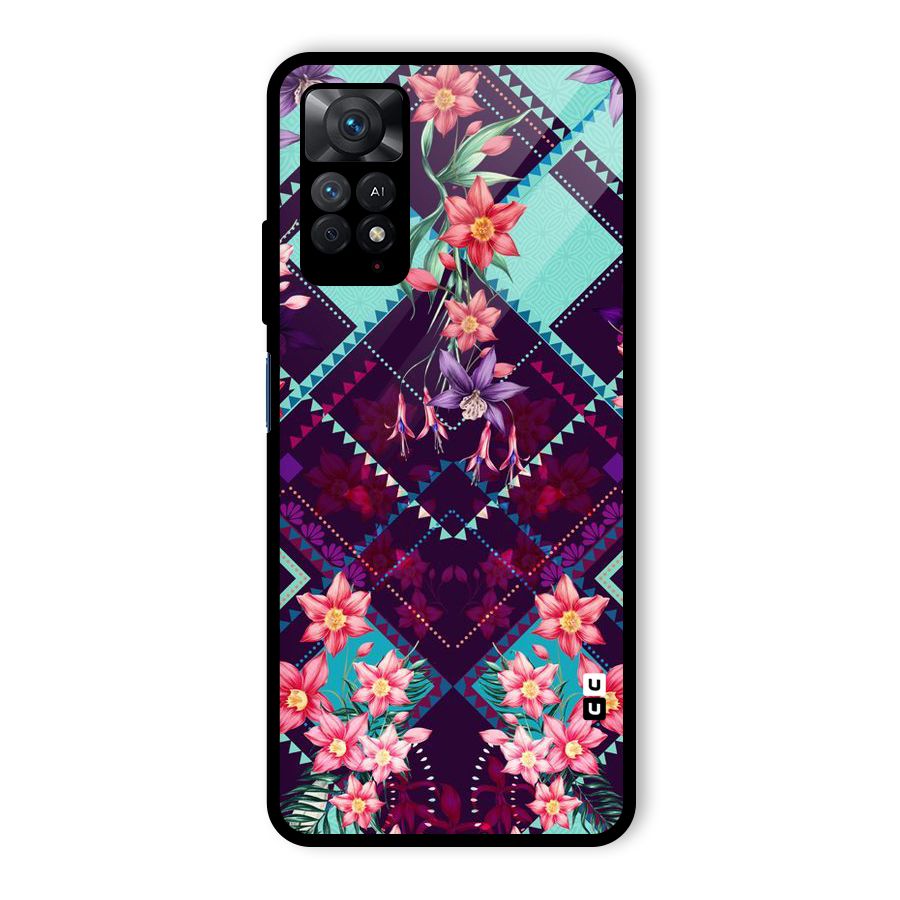 Floral Diamonds Glass Back Case for Redmi Note 11 Pro