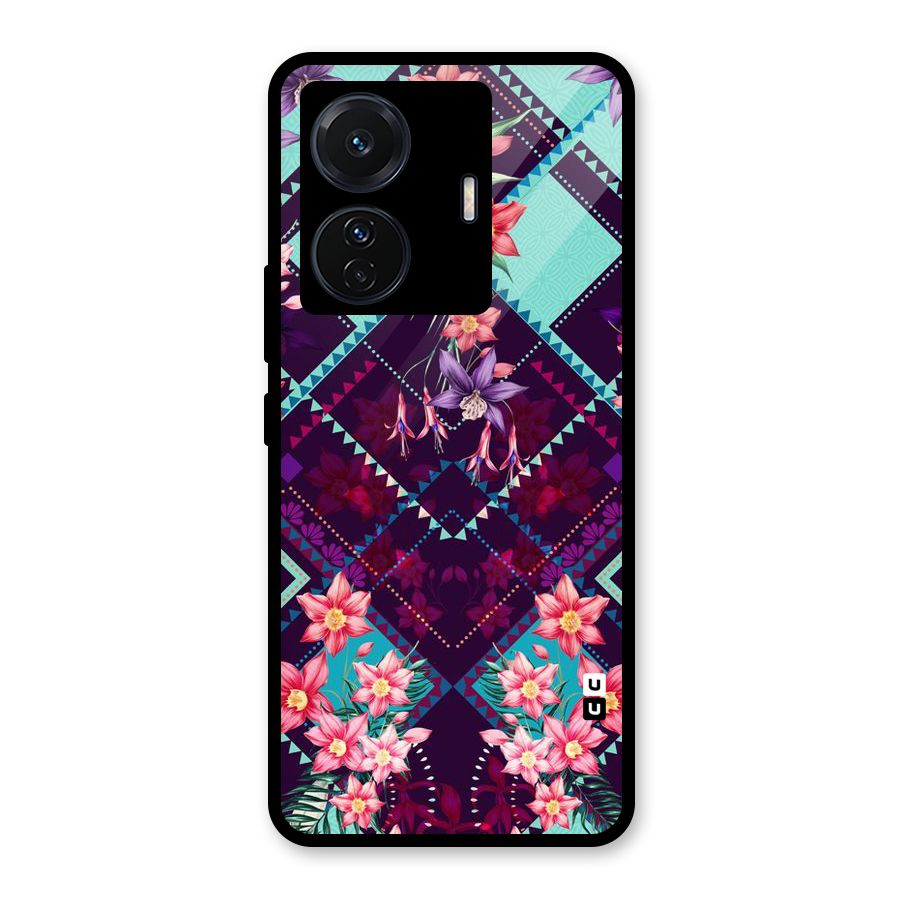 Floral Diamonds Glass Back Case for Vivo T1 Pro
