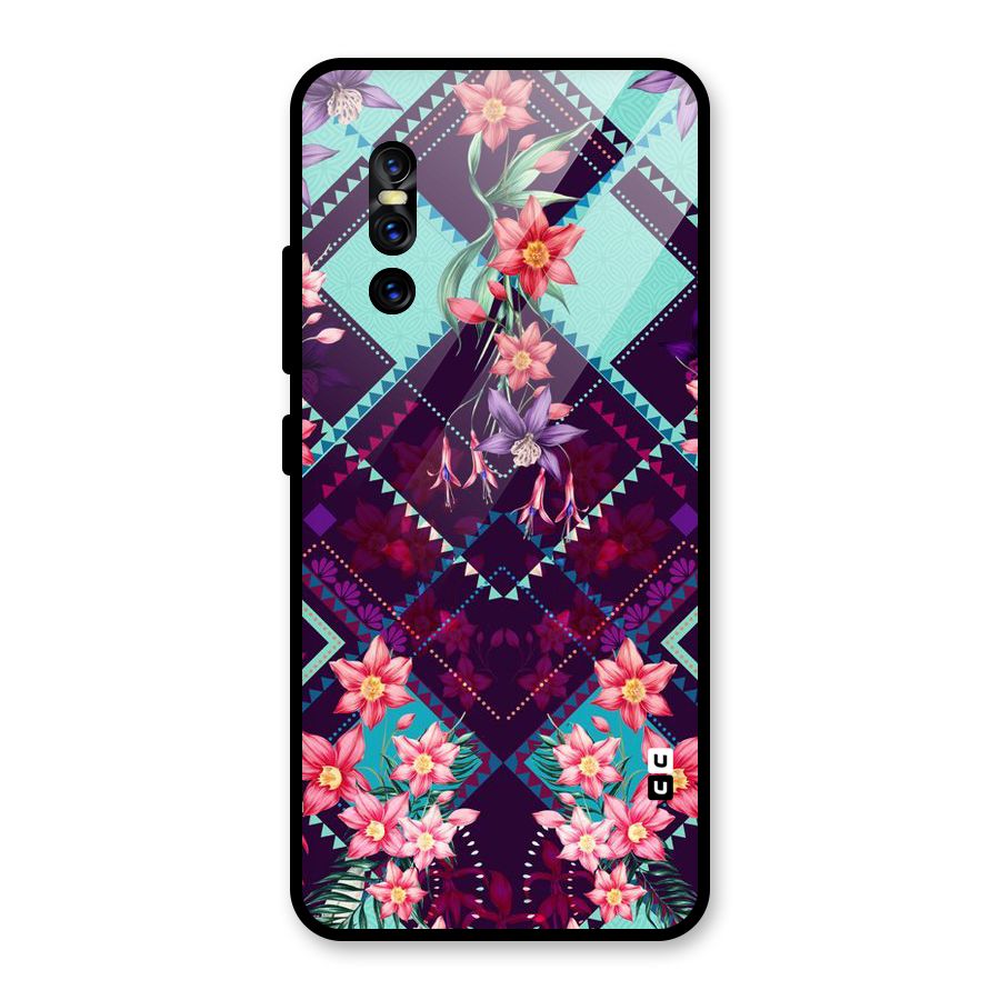 Floral Diamonds Glass Back Case for Vivo V15 Pro