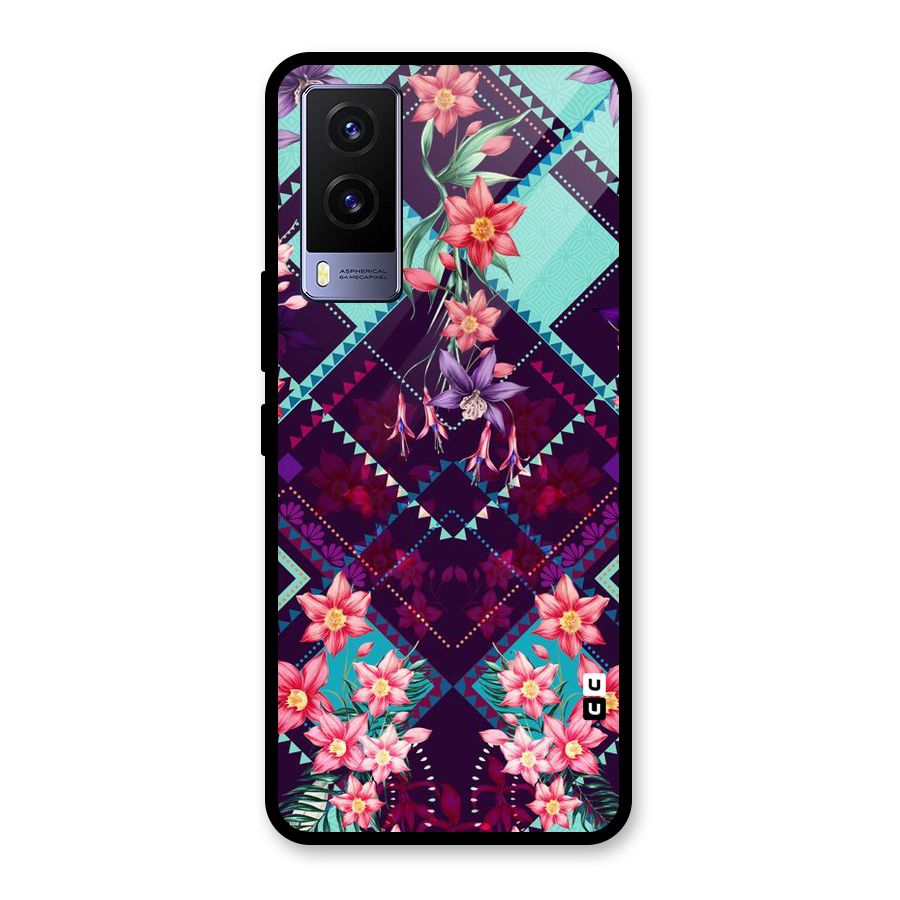 Floral Diamonds Glass Back Case for Vivo V21e 5G