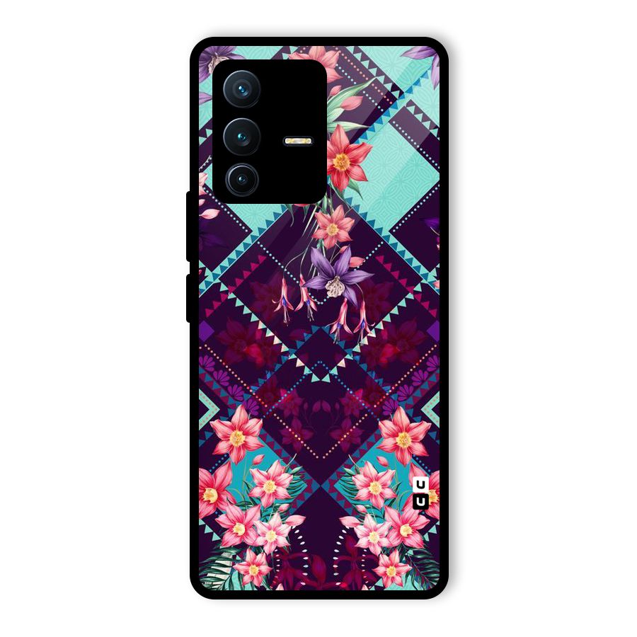 Floral Diamonds Glass Back Case for Vivo V23 Pro