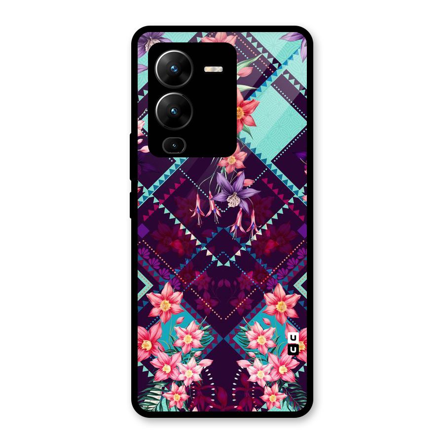 Floral Diamonds Glass Back Case for Vivo V25 Pro