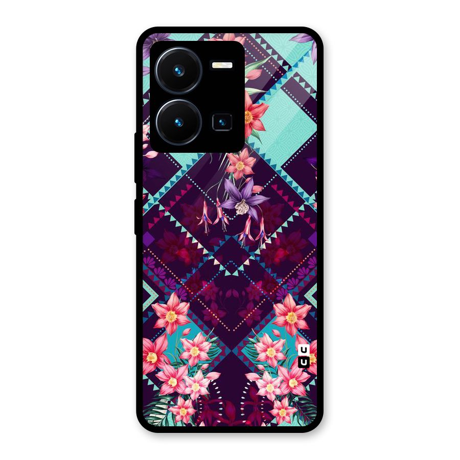 Floral Diamonds Glass Back Case for Vivo Y35