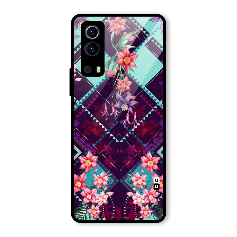 Floral Diamonds Glass Back Case for Vivo iQOO Z3