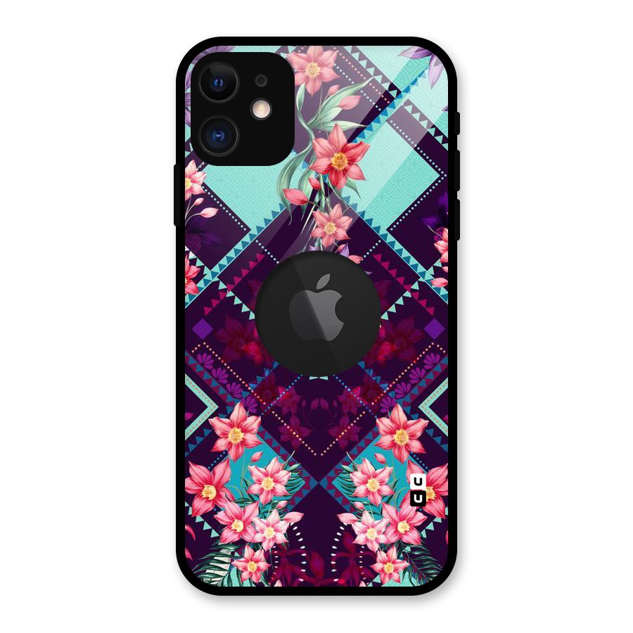 Floral Diamonds Glass Back Case for iPhone 11 Logo Cut