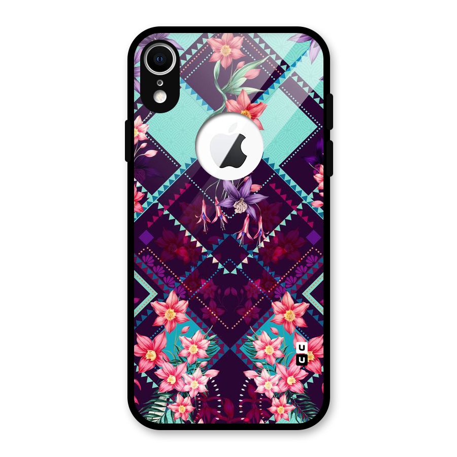 Floral Diamonds Glass Back Case for iPhone XR Logo Cut