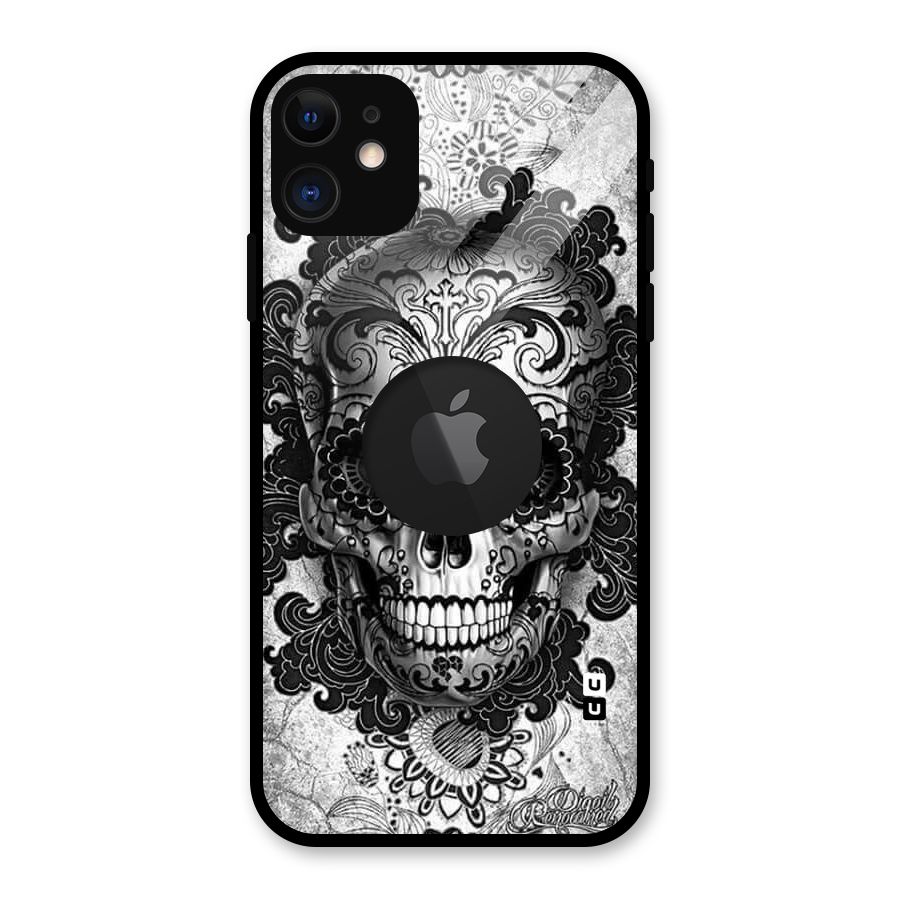 Floral Ghost Glass Back Case for iPhone 11 Logo Cut
