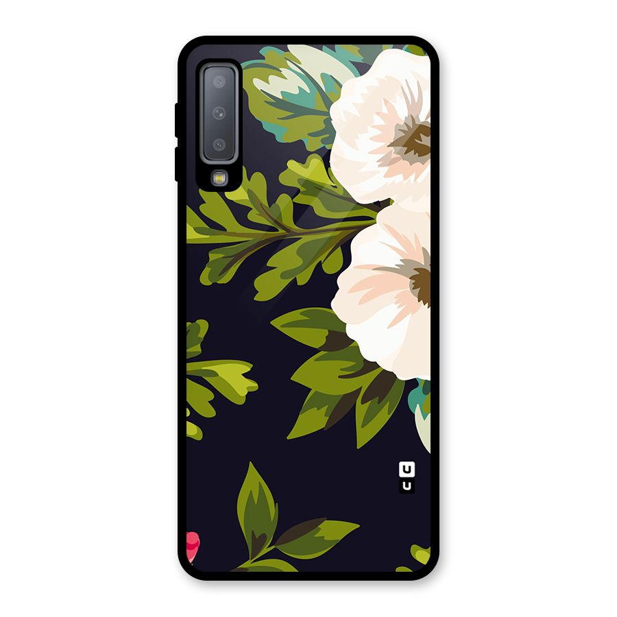 Floral Leaves Glass Back Case for Galaxy A7 (2018)