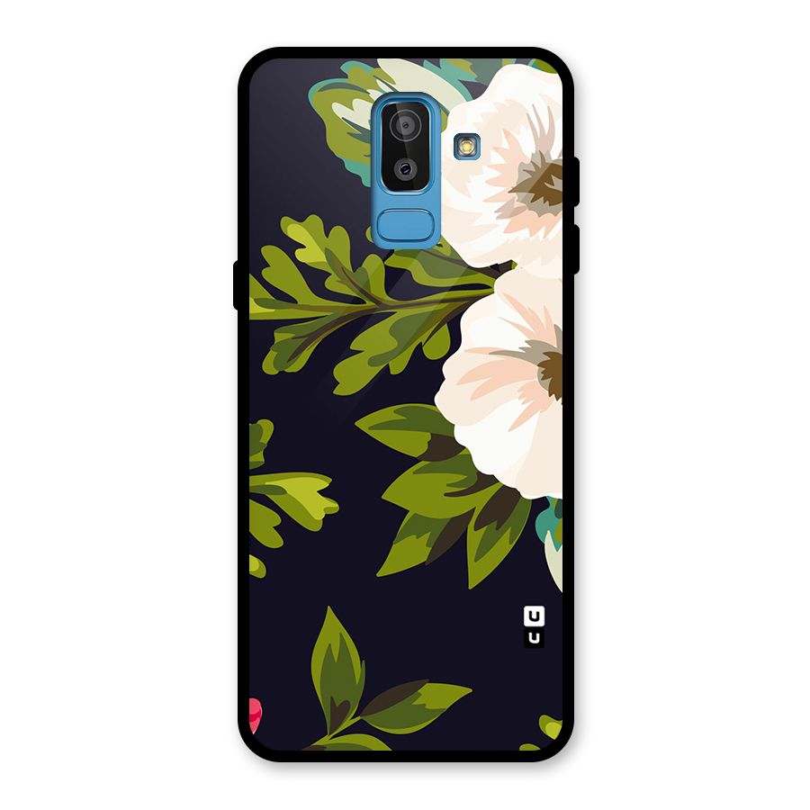 Floral Leaves Glass Back Case for Galaxy J8