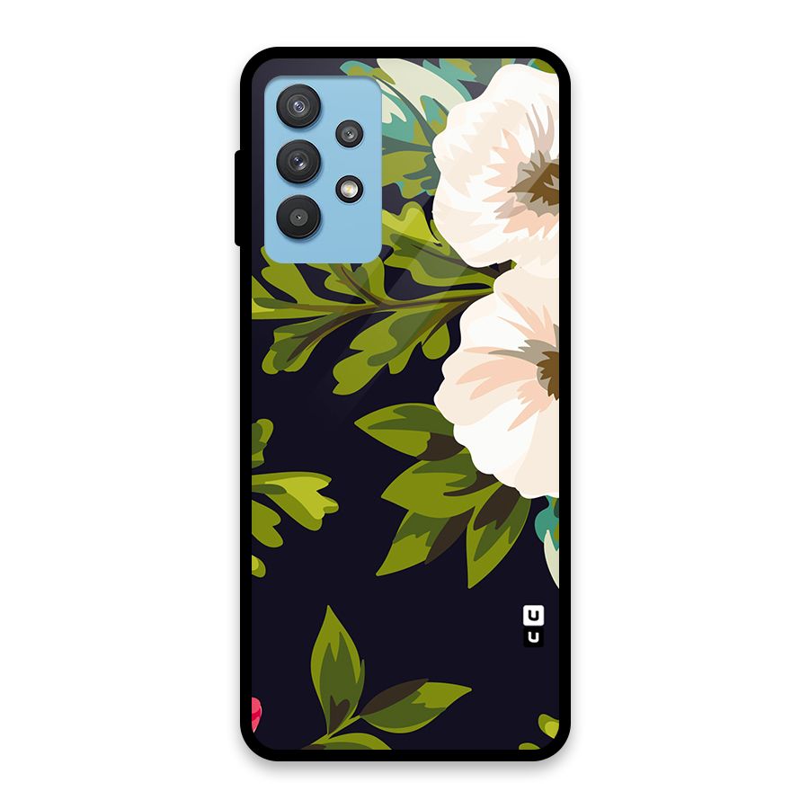 Floral Leaves Glass Back Case for Galaxy M32 5G