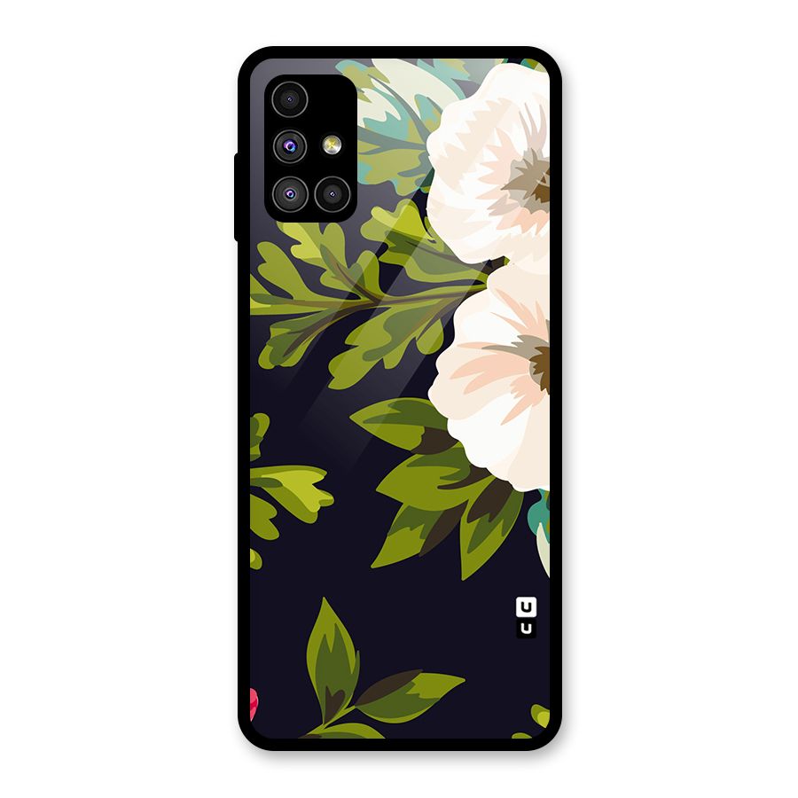 Floral Leaves Glass Back Case for Galaxy M51