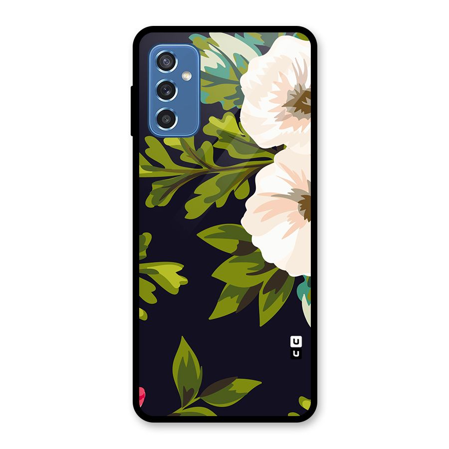 Floral Leaves Glass Back Case for Galaxy M52 5G
