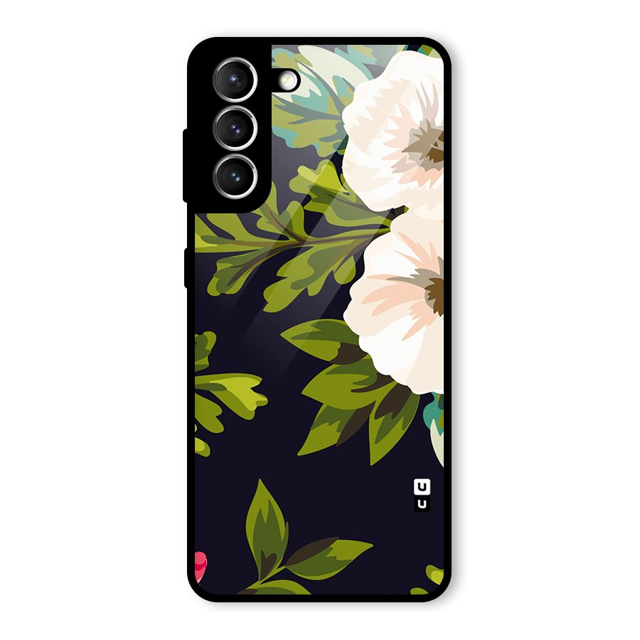 Floral Leaves Glass Back Case for Galaxy S21 5G