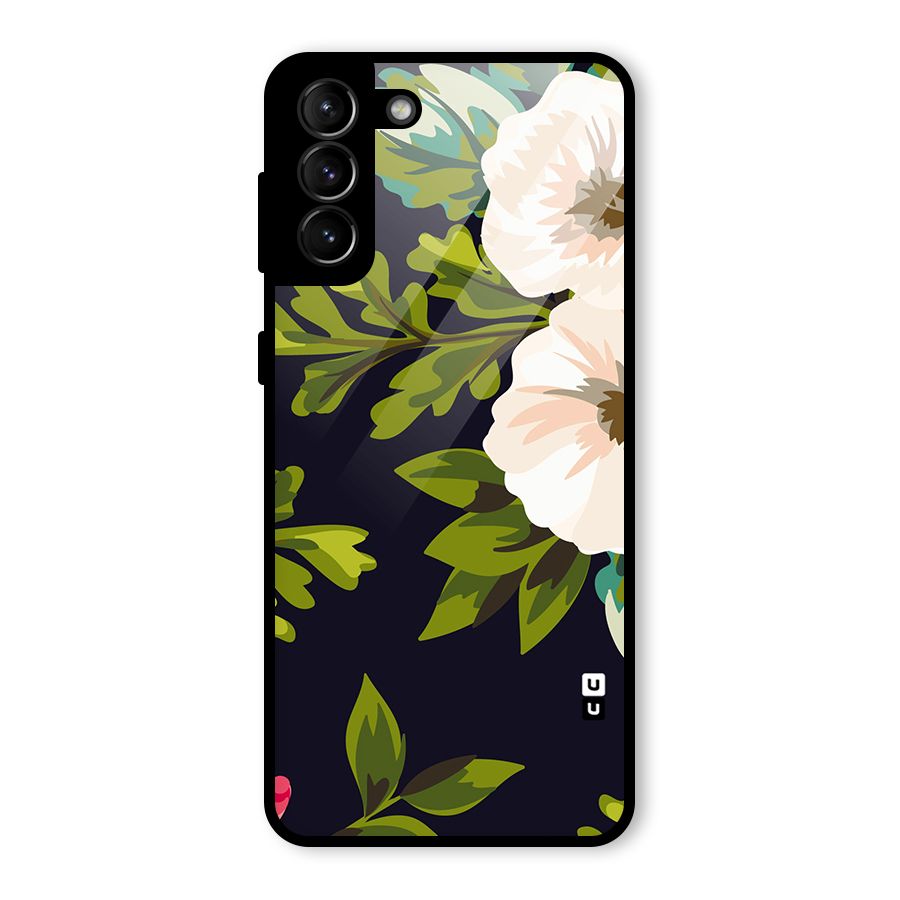 Floral Leaves Glass Back Case for Galaxy S21 Plus