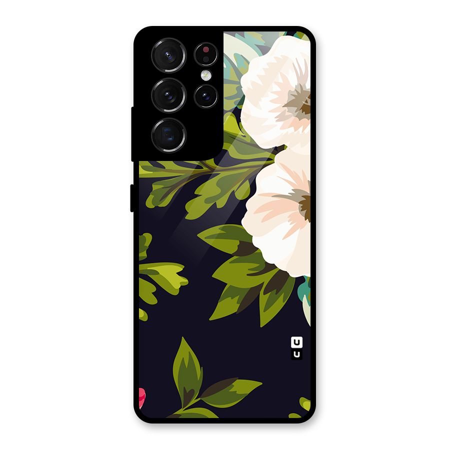 Floral Leaves Glass Back Case for Galaxy S21 Ultra 5G
