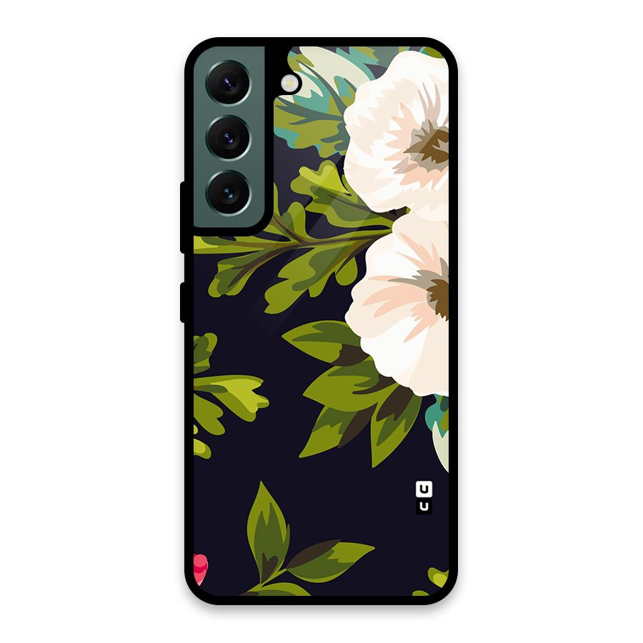 Floral Leaves Glass Back Case for Galaxy S22 5G