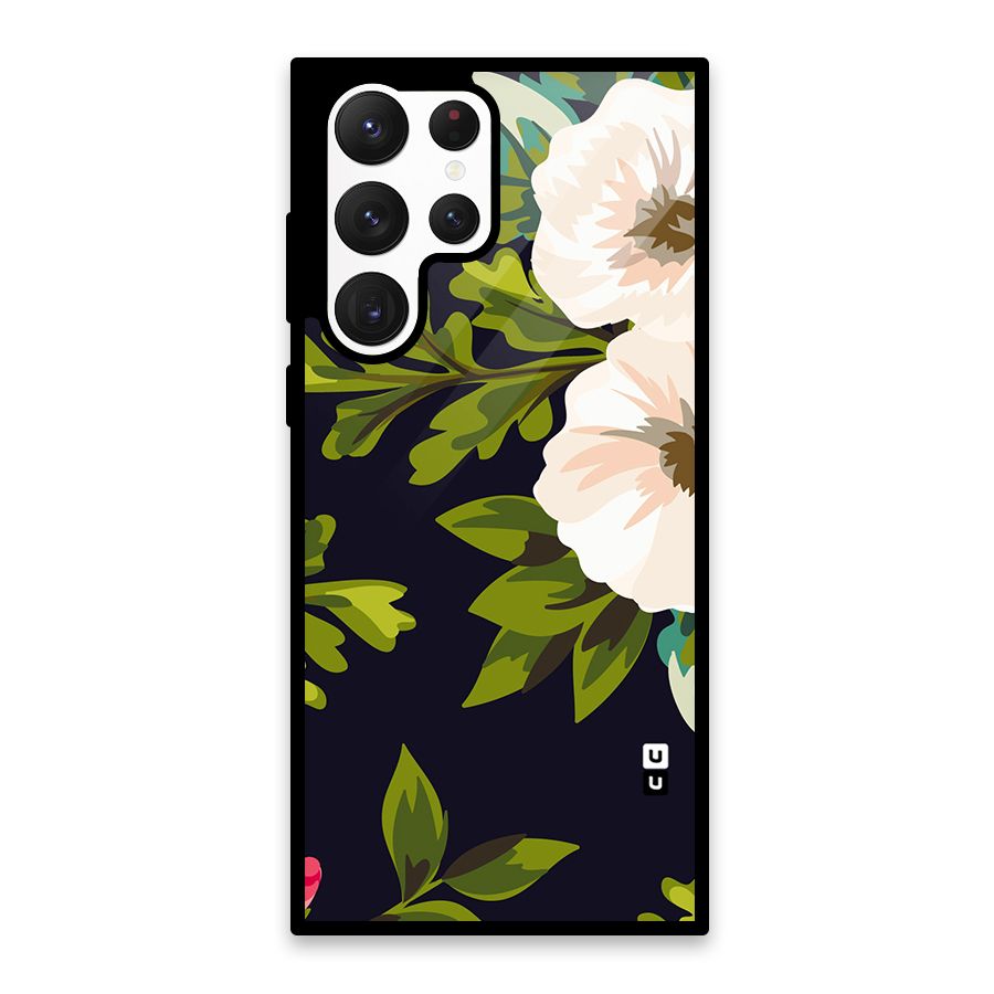 Floral Leaves Glass Back Case for Galaxy S22 Ultra 5G