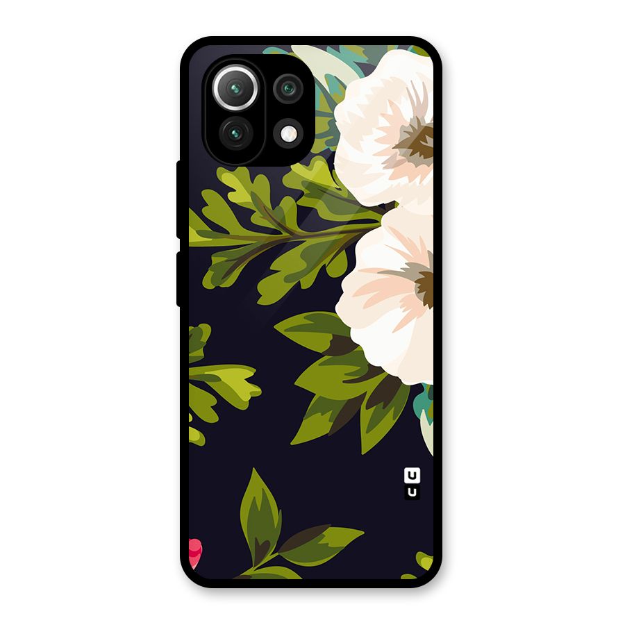 Floral Leaves Glass Back Case for Mi 11 Lite