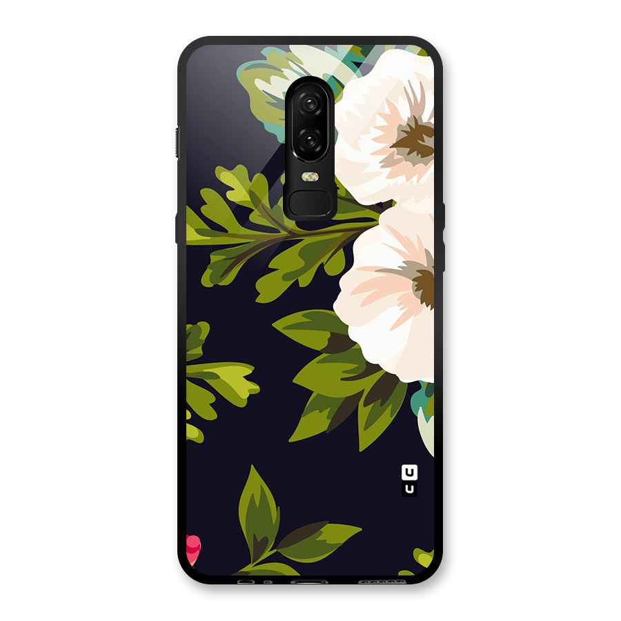 Floral Leaves Glass Back Case for OnePlus 6
