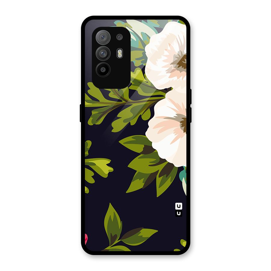 Floral Leaves Glass Back Case for Oppo F19 Pro Plus 5G