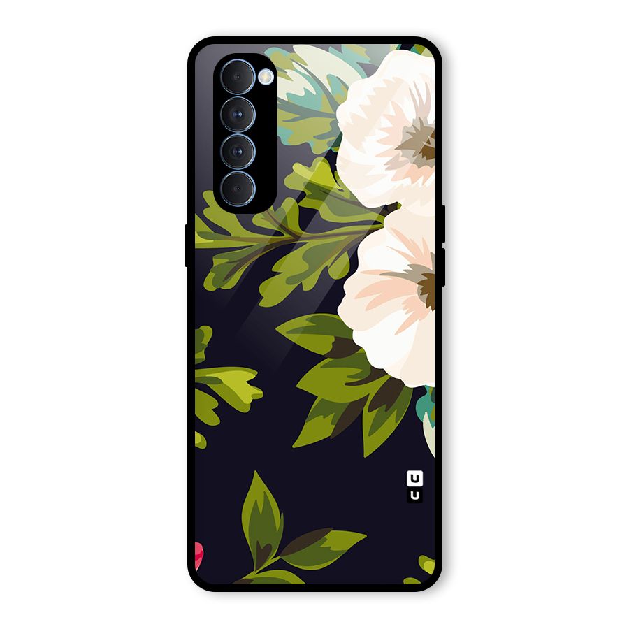 Floral Leaves Glass Back Case for Oppo Reno4 Pro