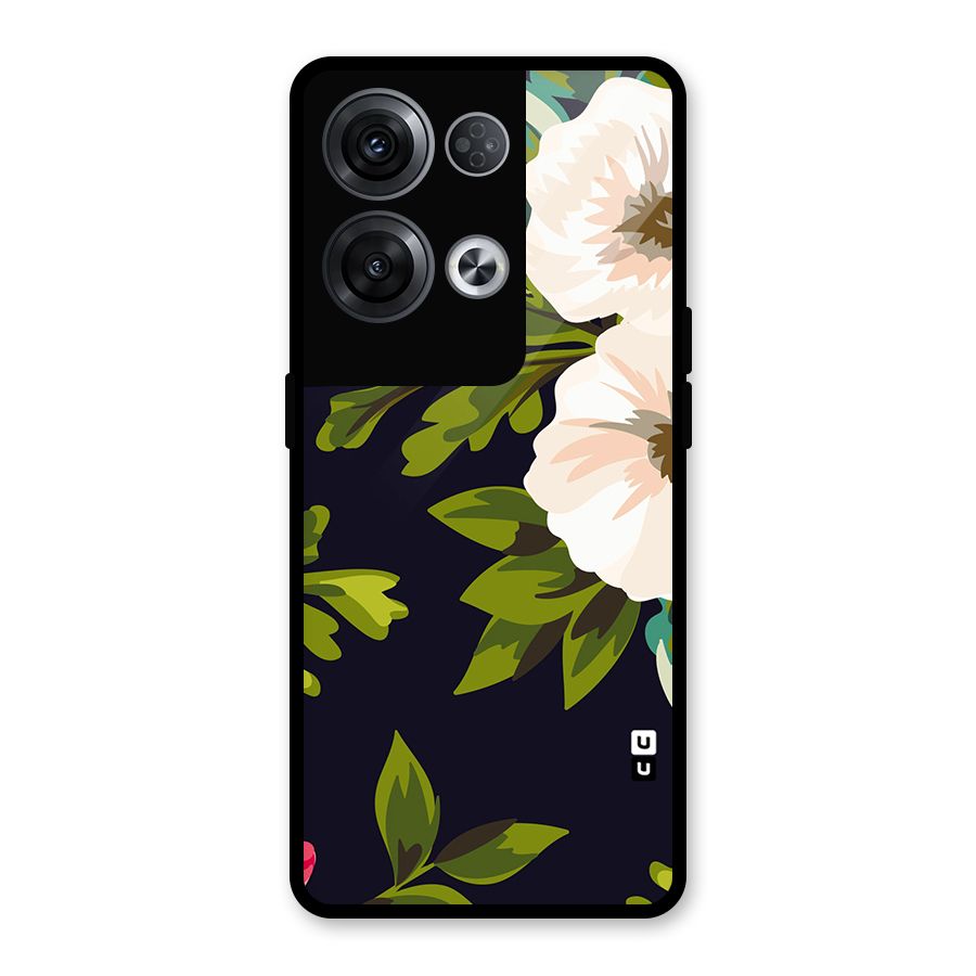 Floral Leaves Glass Back Case for Oppo Reno8 Pro 5G