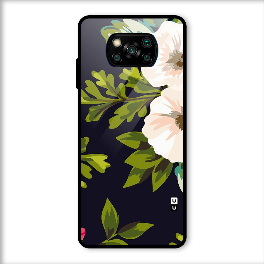 Floral Leaves Glass Back Case for Poco X3
