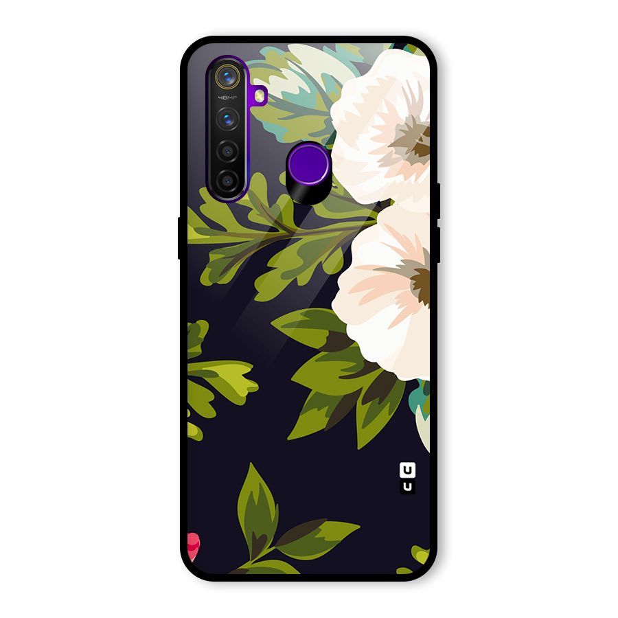 Floral Leaves Glass Back Case for Realme 5 Pro
