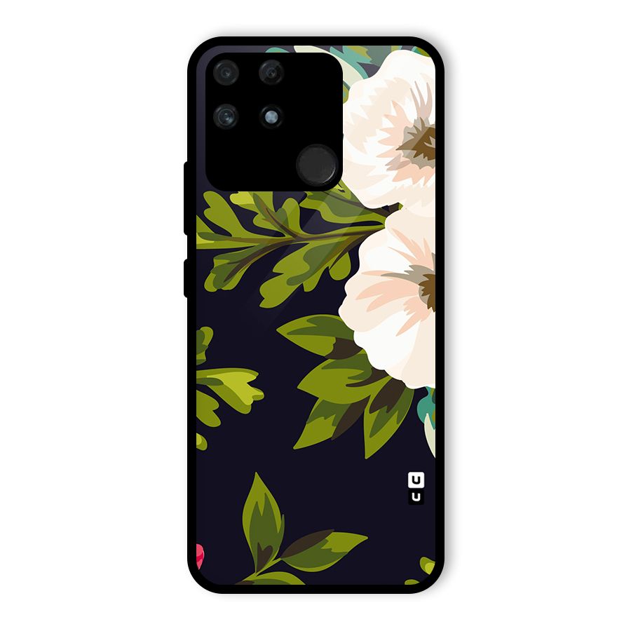 Floral Leaves Glass Back Case for Realme Narzo 50A