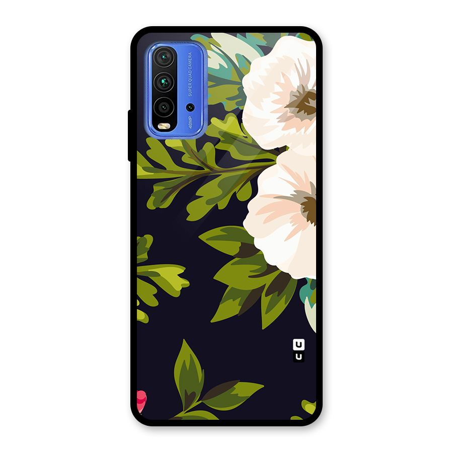 Floral Leaves Glass Back Case for Redmi 9 Power