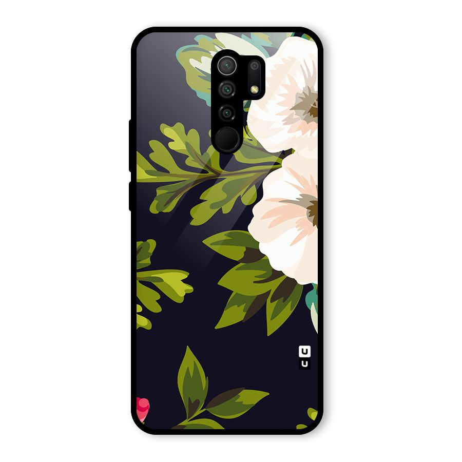 Floral Leaves Glass Back Case for Redmi 9 Prime